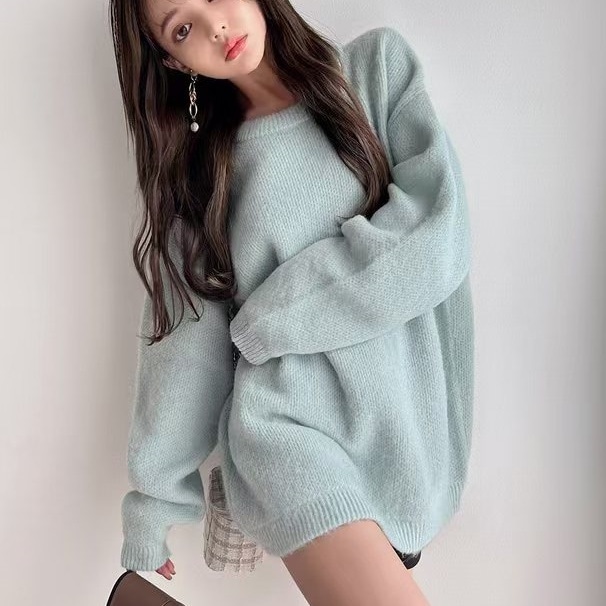 トップス セーター ニットセーター 長袖 ラウンドネック プルオーバー ミディアム丈 かわいい 大人可愛い きれいめ シンプル 上品 おしゃれ かっこいい カジュアル こなれ感 個性的 主役級 存在感