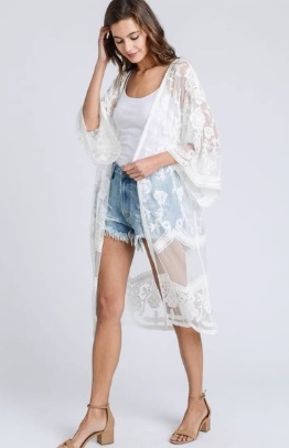 レディース トップス カーディガン 羽織 前開き 膝下 ロング 7分袖 カシュクール スリム 細身 ストレート フェミニン レース 刺繍 チュール 透け感 異国風 ヴィンテージ 薄手 カジュアル