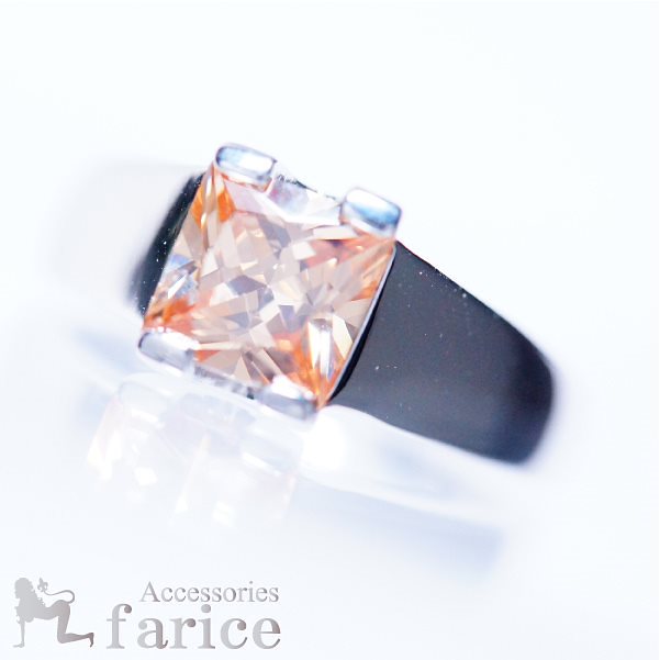 オレンジカラーキュービックジルコニアストーン シンプルジュエリーリング