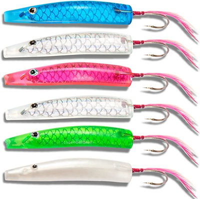 他サイト： 弓角 日本伝統漁具 6本 ユミヅノ 遠投 青物 回遊魚 ブリ ハマチ サワラ サゴシ アジ サバ シーバス(ブルー ピンク グリーン ホワイト クリアー, ４３ｍｍ)の商品画像