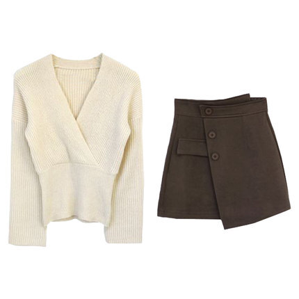 トップス スカート デート カットソー ニットソー セーター ミニスカート ショート ショート丈 袖あり 長袖 Vネック かわいい 大人可愛い きれいめ シンプル カジュアル 大人 上品 おしゃれミニスカート