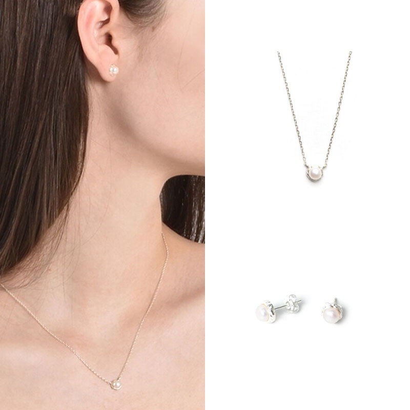 [2SET] Oyster pearl earring & necklace/韓国ファッション芸能人着用デイリーアクセサリー韓国アクセサリートレンドアイテム韓国デイリーファッションセレブ着