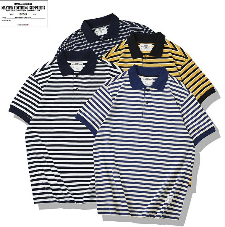 人気 アメカジ 春夏 ストライプ OKONKWO新作コットンメンズＴシャツ