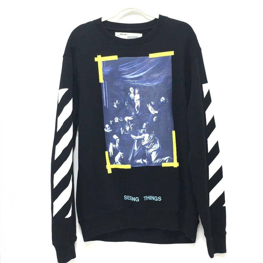 OFF-WHITE オフホワイト トレーナー OMBA003F17003016 CARAVAGGIO PAINTING ロザリオ Seeing Things スウェット コットン ブラック