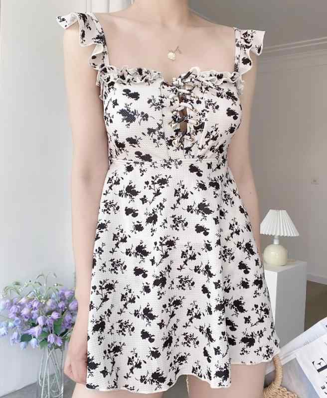 ワンピース 水着 レディース ファッション 夏 プール 海水浴 ビーチ レジャー バックレス オフホワイト カジュアル ノースリーブ スカート シンプル 花柄