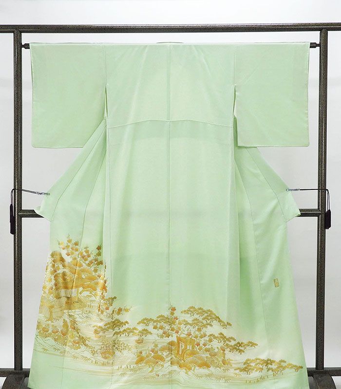色留袖 正絹 金彩友禅 和田光正作 家屋花鳥風景 身丈164cm 裄丈63.5cm 中古 リサイクル 着物 フォーマル レディース f4035