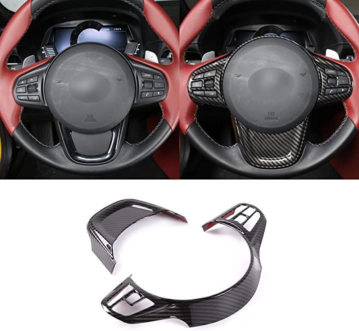 トヨタ スープラ GR A90 A91 MK5 2019-2022に対応 車用 ハンドル 装飾フレーム パネルステッカー ステアリングホイールボタントリムフレーム(カーボン調)
