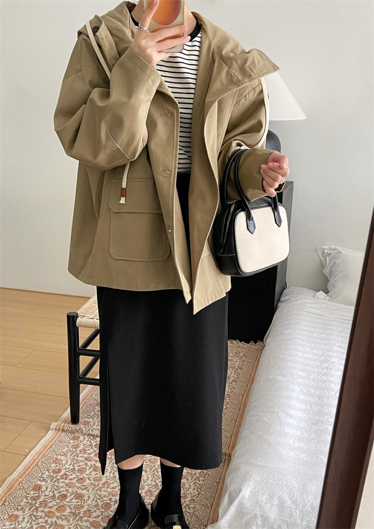 韓国ファッション レトロ デザインセンス イレギュラー トレンチコート コート 単体ボタン スリム 新品 大人気