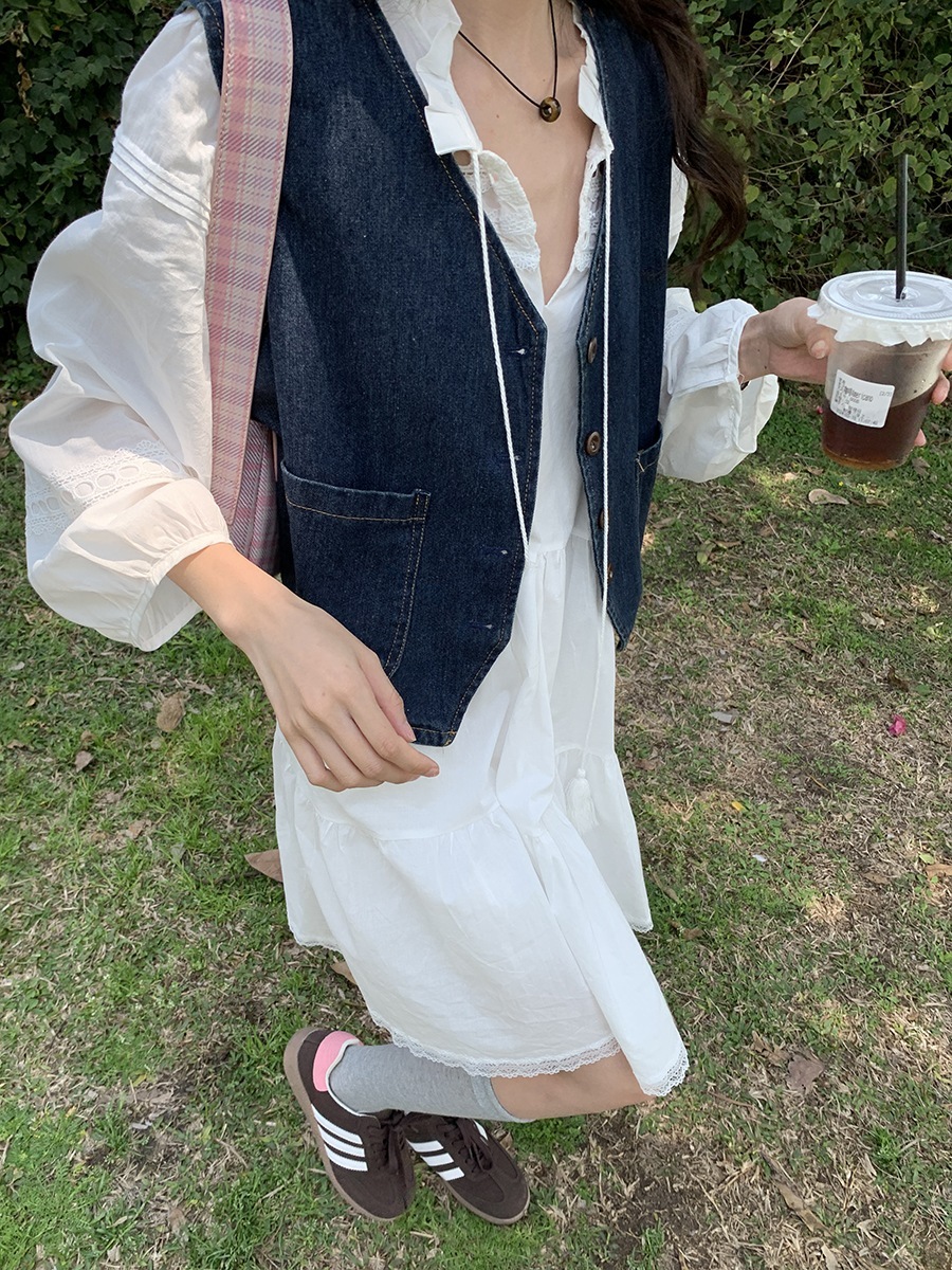 デニムベスト レディース 2024春秋 シャツレイヤードベスト 気質作業服チョッキベストジャケット