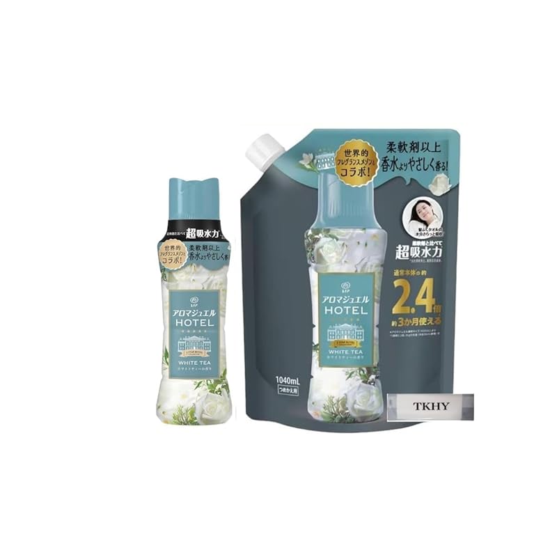 レノア ハピネス アロマジュエル ホワイトティー ホテル 香り付け専用ビーズ 本体 420ml ＋ 詰め替え 1040ml ビーズ (本体セット)