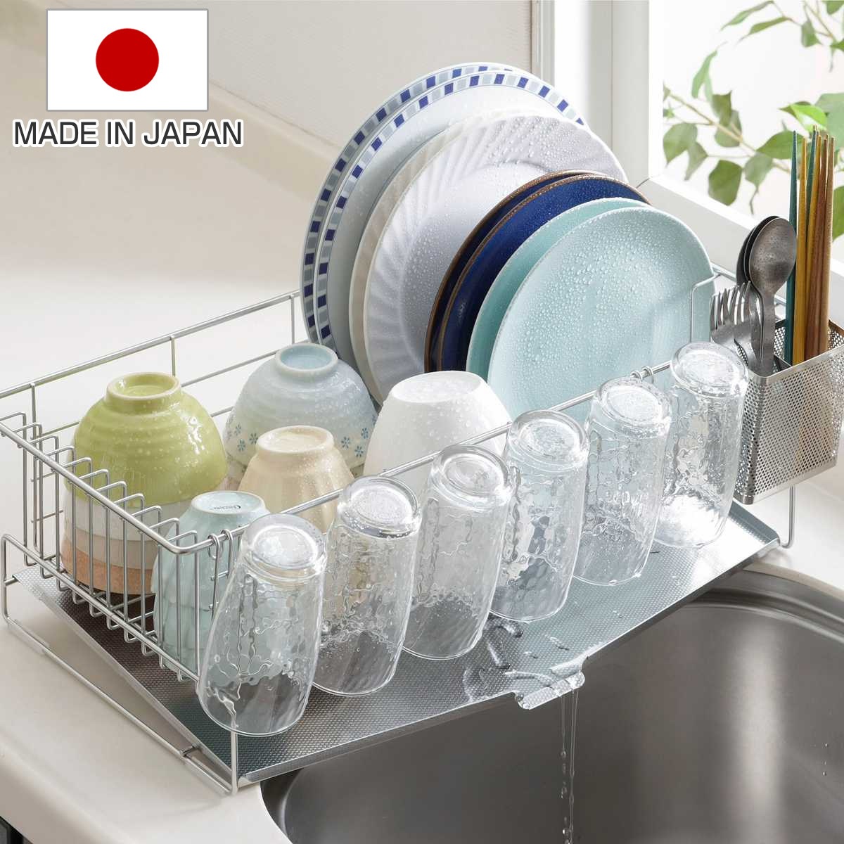 水切りラック TSUBAME 家族の人数で選べる 水切りバスケット 5ー6人家族用 日本製 ステンレス シンク上 水切りかご カトラリーポケット付き 水切り 大容量 水切りカゴ