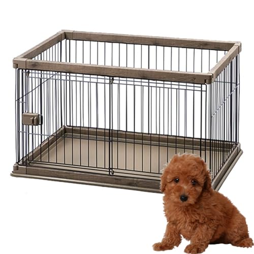 色：ブラウン アイリスオーヤマ 犬 組み立て サークル ウッディサークル ロータイプ ブラウン 小型