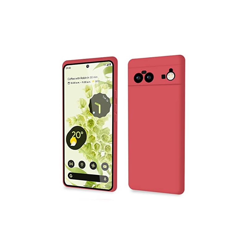 Google Pixel 6 ケース シリコン スリム ピクセル 6 カバー 超薄型 衝撃吸収 軽量 米軍MIL規格 ワイヤレス充電 指紋防止 ストラップホール付き （レッド）