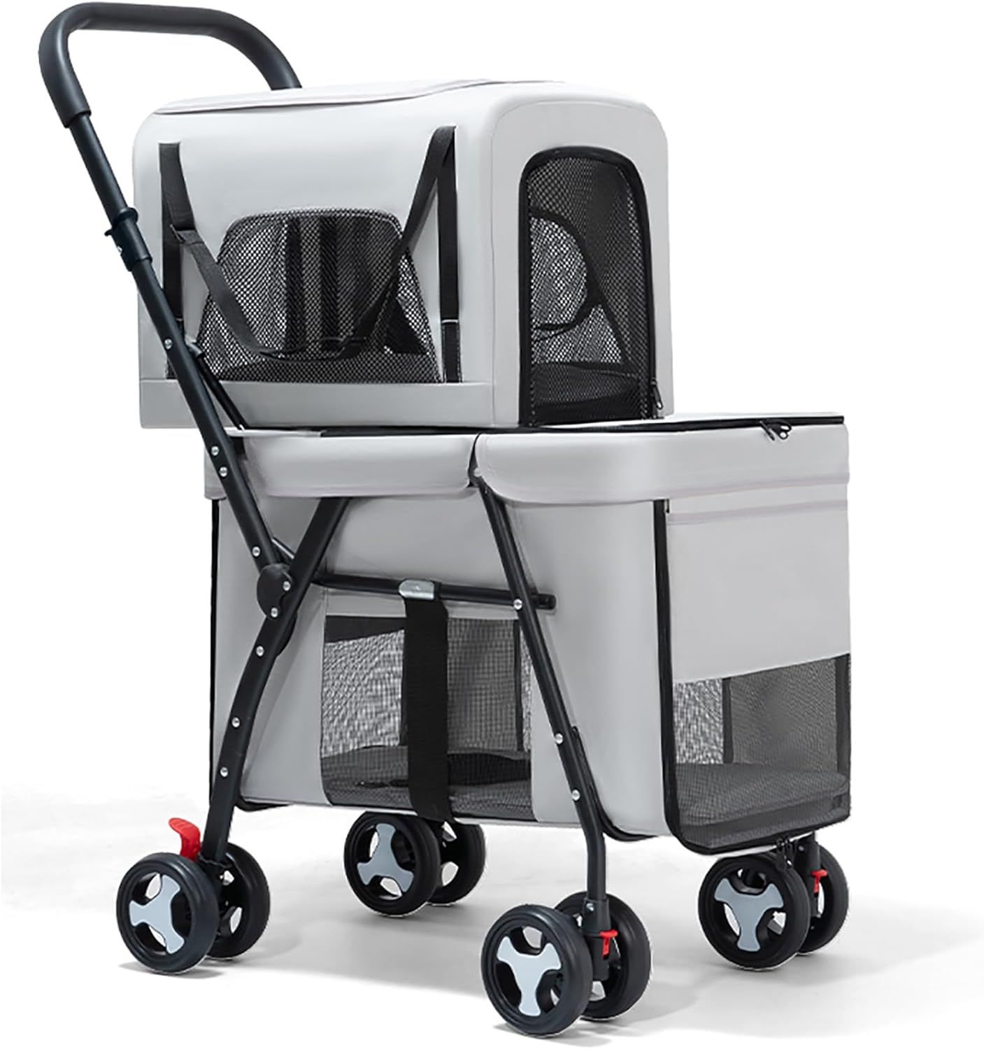 ペットカート 多頭 ペットバギー 耐荷重 上段15KG 下段30KG 猫 犬 2匹 3匹 二段 ペットカート 分離型 ペットキャリーカート 大容量 折りたたみ式 犬用 カート 前後で入り可能 出入りし