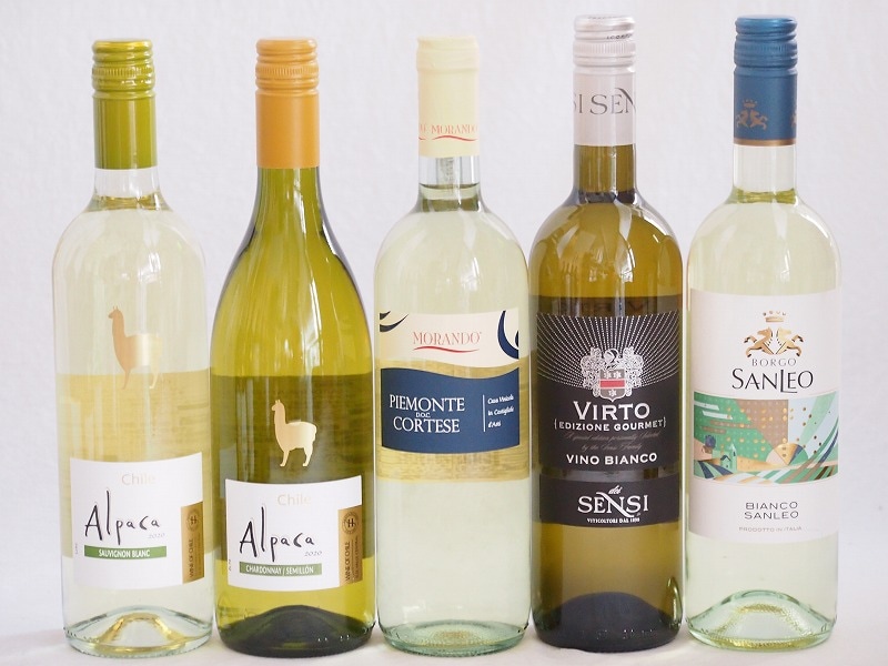 チリ産アルパカとイタリア白ワイン5本セット(白シャルドネセミヨン 白ソーヴィニヨンブラン 白コル
