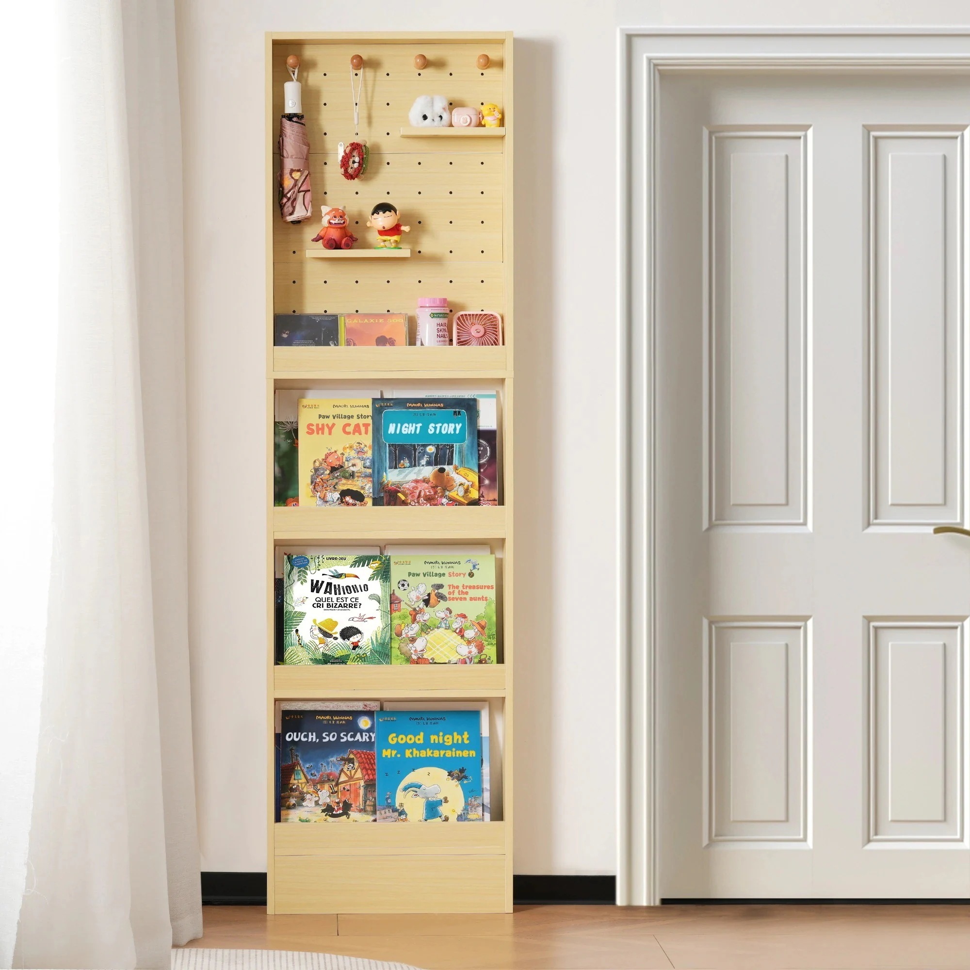 本棚 スリム 隙間収納 スリムラック 絵本ラック おしゃれ 家具 大容量 木製 コンパクト収納GG4210 Natural MDFG11