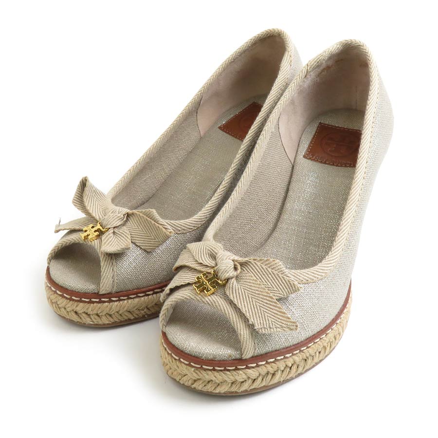 トリーバーチ Tory Burch パンプス 5 キャンバス メタリックベージュ レディース r10266i