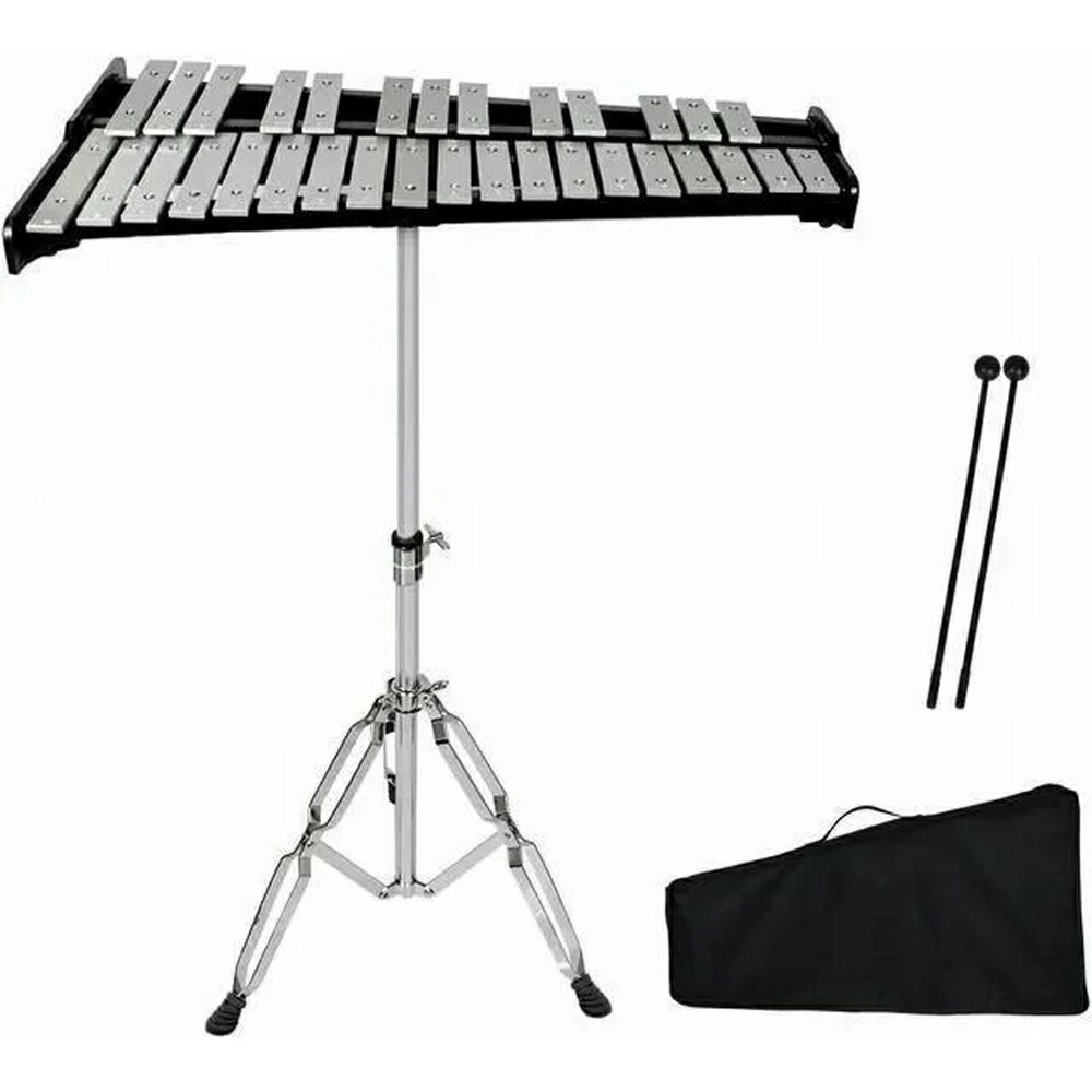 32音 鉄琴 卓上鉄琴 折りたたみ パーカッション 楽器 卓上 練習 鍵盤 演奏 音楽会 発表会 学芸会 初心者 高さ調節可能 マレット2本 スタンド付き 収納バッグ付き 持ち運び