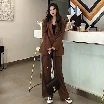 セットアップ ジャケット パンツ レディース 2点セット 上下 無地 ストレート 長袖 前開き 大人 お洒落 主役級 存在感 シンプル こなれ感 オルチャン 体型カバー 普段使い ファッション スタイ