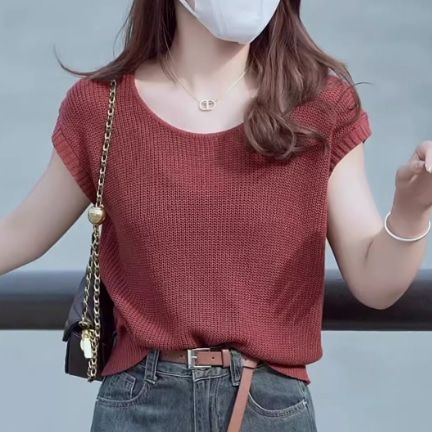 レディース トップス ニット フレンチスリーブ ラウンドネック フェミニン ニット 伸縮性 大人可愛い きれいめ シンプル カジュアル 上品 おしゃれ こなれ感 ラフ ガーリー ルーズ 個性的 クール