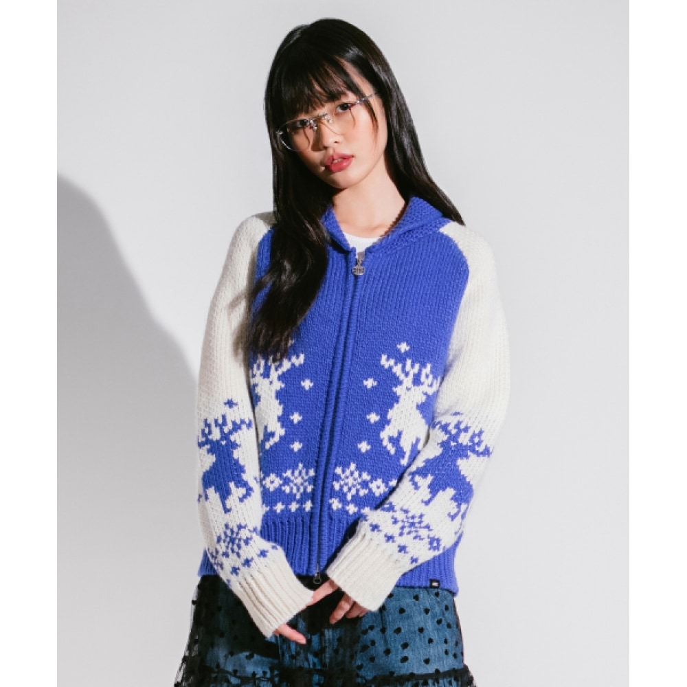 LMC WM ディアカウチンジップアップカーディガンブルー