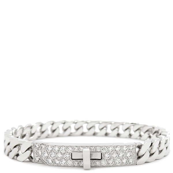 エルメス HERMES ブレスレット ケリー グルメット TPM K18WG ダイヤモンド ホワイトゴールド SH 750 18K チェーン 41Pダイヤ H221410B 【箱】【中古】