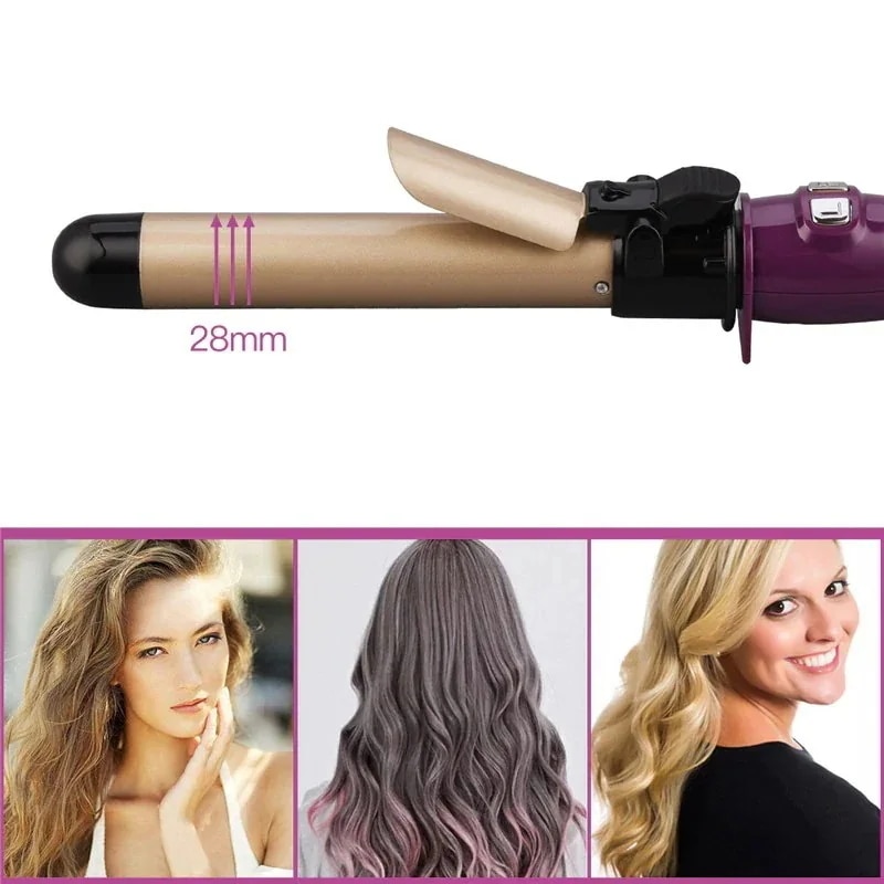 新品28ミリメートル液晶デジタルヘアアイロン 自動巻き トルマリンセラミックカールアイロン ロータリー高速加熱 360度回転 耐熱性シ