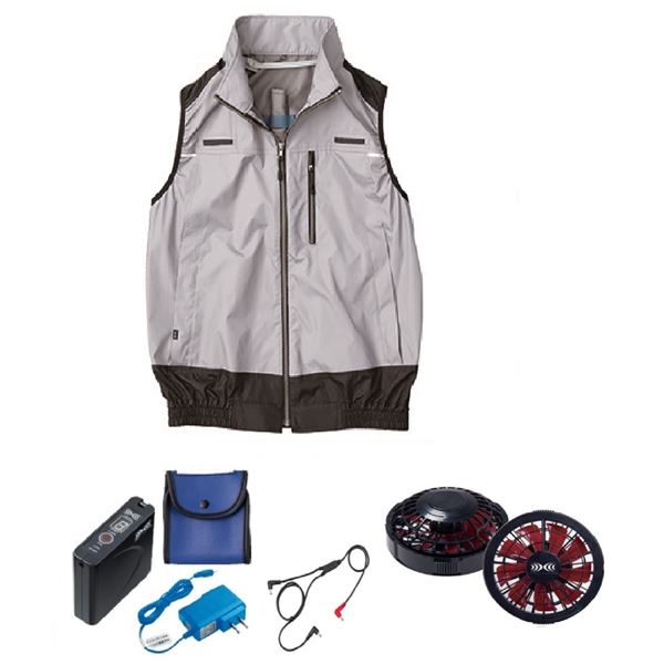 KU92120 空調服 R ポリエステル製 遮熱フルハーネス仕様ベスト FAN2200BR・RD9261・LISUPER1セット シルバー 4L 17,168円