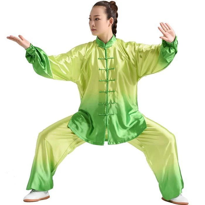 太極拳 ウェア 太極拳 服 長袖 上下セット グラデーション サテン 太極拳服 表演服 練習着 カンフー服 演武用服 拳法 太極拳パンツ カンフ ートップス パンツ ズ30%までに制限