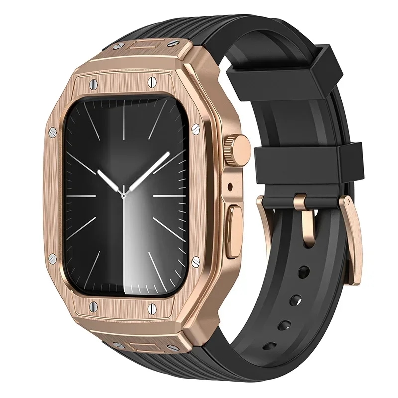 Apple Watchと互換性のある交換用キット,デラックスアクセサリー,iwatch用の統合されたケースブレスレット,シリーズ9,8,7,6,5,4,se,44mm, 45mm