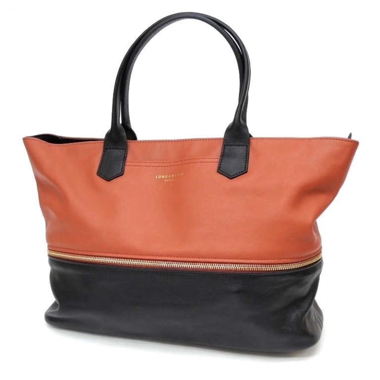 ﾛﾝｼｬﾝ LONGCHAMP ﾄｰﾄﾊﾞｯｸﾞ ﾊﾞｲｶﾗｰ ｵﾚﾝｼﾞ黒 ﾚｻﾞｰ 【中古】(60558)