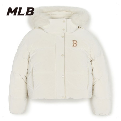 MLB公式正規品 Womens Basic Glossy Hooded Detachable FUR Cropped Padded BOS (D.Cream)