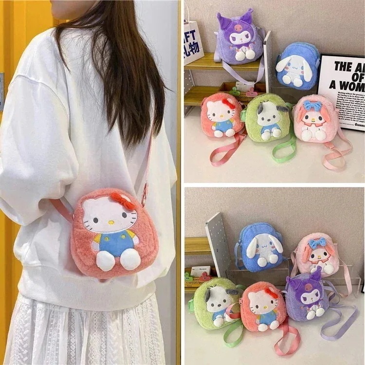 もこもこ キャラクターショルダーバッグ サンリオミニ トートバッグシナモロールクロミちゃんマイメロディハローキティポチャッコ韓国 斜めがけバッグ キャリーバッグ大人子供用ブランドバッグ