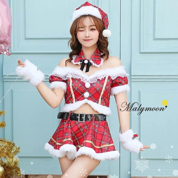 [正規品]サンタコスプレセクシークリスマス衣レディースサンタチェック柄かわいいセクシーサンタクロースサンタコスフリーサイズサンタ服コスチュームマリームーンmalymoon