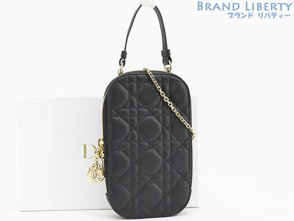 新古品クリスチャンディオールレディディオールカナージュ2WAYフォンケースチェーンショルダーポーチミニハンドバッグブラック