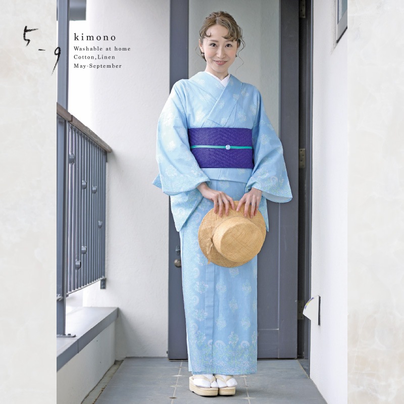 59kimono 2023 フレームサラサ 反物 (ブルー) [59kimono2023-05]