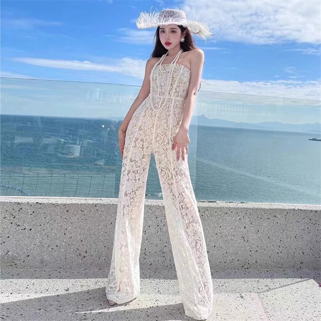 ホワイト　総レース ウェディングドレス　オールインワン Aライン　ズボン　パンツドレス ロングドレス ウェディングドレス レース 　XS～L　Wedding Dress　お花嫁　結婚式　旅行撮影演