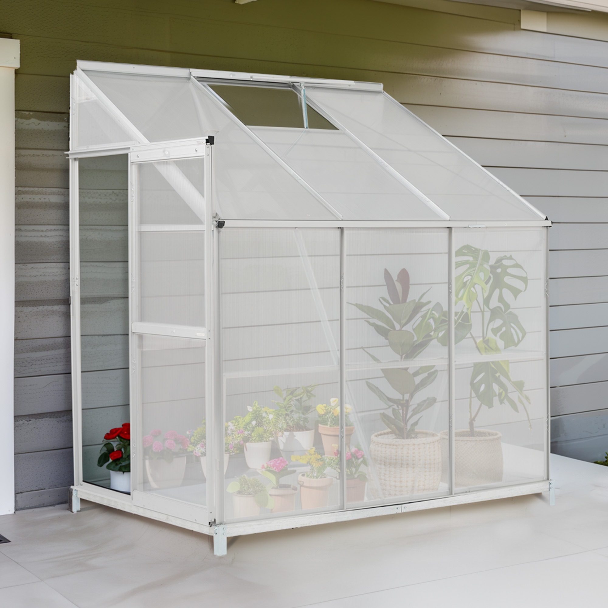 アルミ温室 家庭用温室 大型 190*122*213cm 花園温室 温室 家庭用 家庭菜園 ガーデンハウス 植物 栽培 小屋 収納庫 多機能 耐久性 ポリカーボネート 軽量 高強度 アルミフレーム G