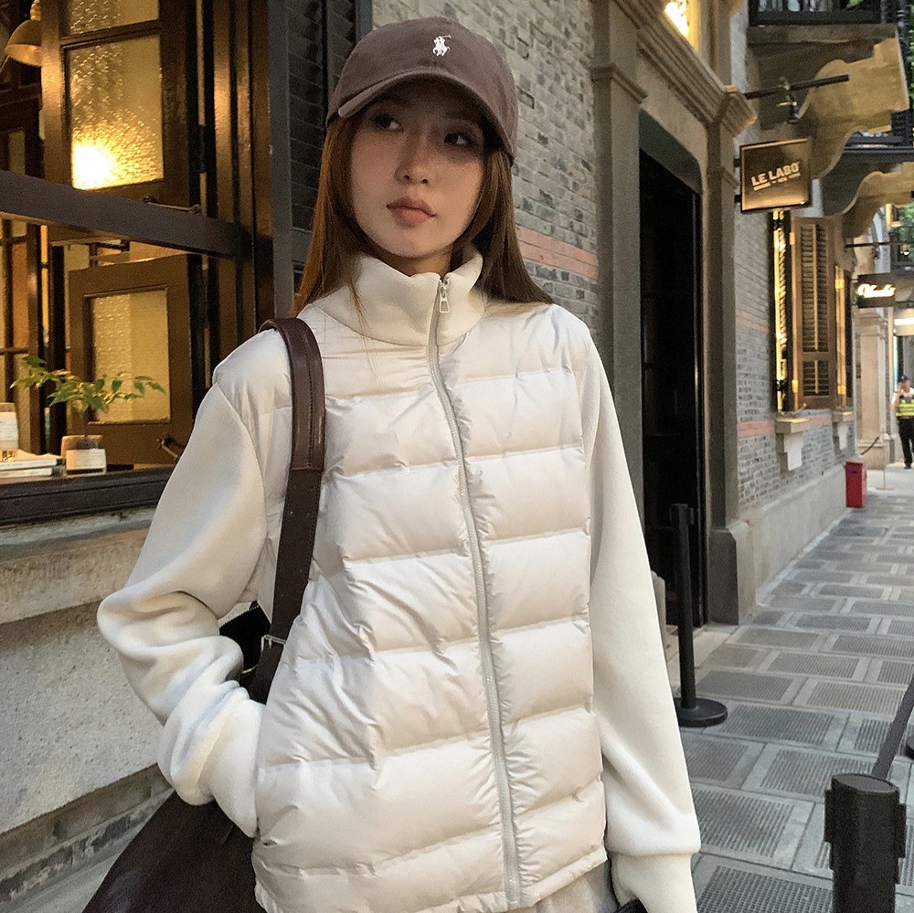 轻暖摇粒绒拼接立领羽绒服 25轻薄针织外套0911