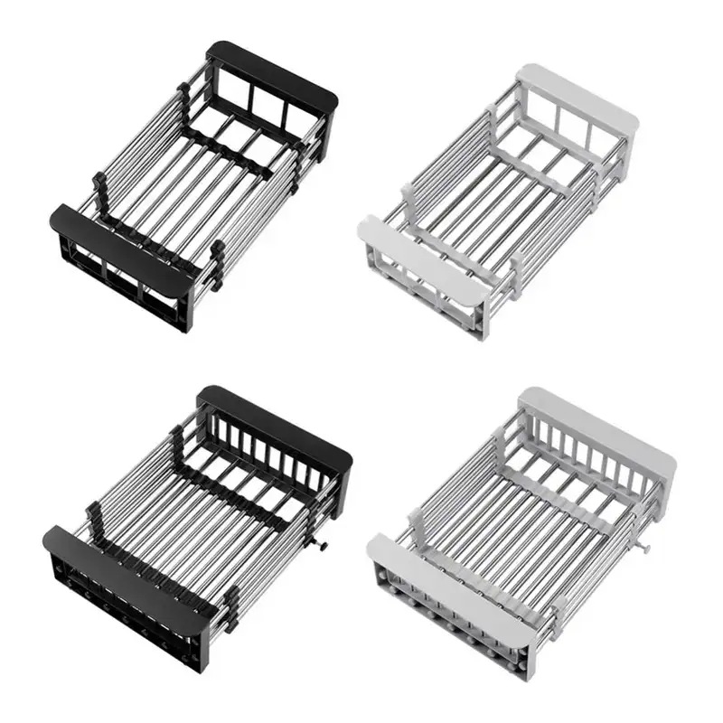 伸縮式シンク排水ラックシンク上の皿と箸キッチン収納バスケット