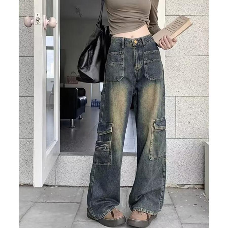 新品が売り出されて価格が下がった ウォッシュデニムカーゴパンツ レディース