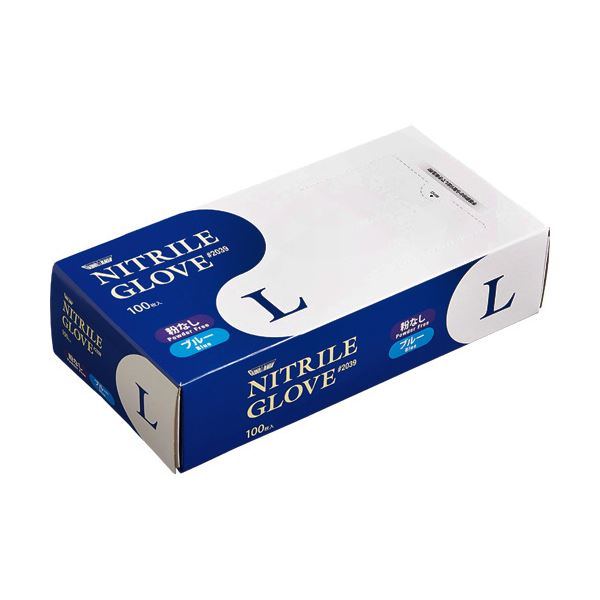 （まとめ） 川西工業 ニトリル使いきり極薄手袋 粉なし ブルー L #2039 1箱（100枚） [x5セット]