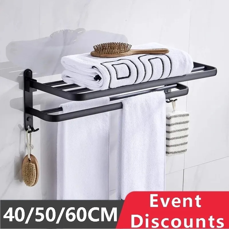 穴あきバスルームタオルラック壁掛け折りたたみ式収納ラックガングレースペースアルミニウム60cm