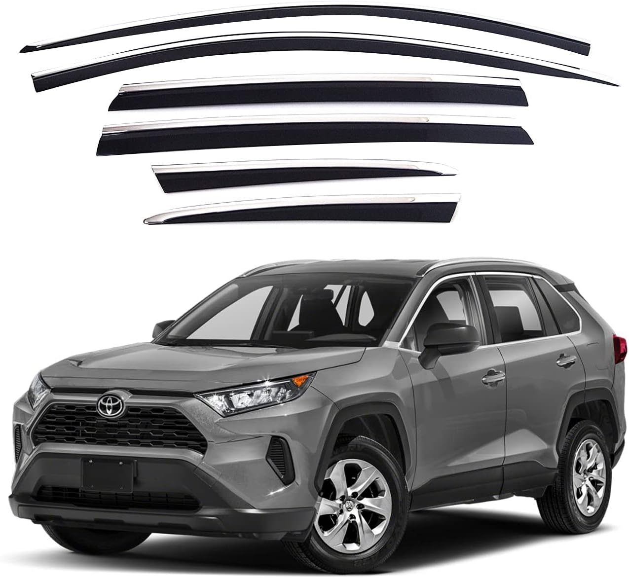 AUTOCLOVER トヨタ RAV4 2019-2025対応 ドアバイザー 6PCS クロームブラック テープオンタイプ ウィンドウバイザー 雨よけ