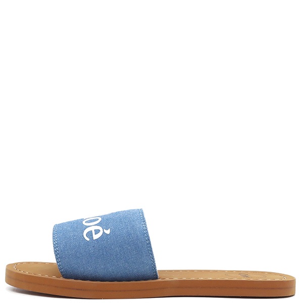 クロエ サンダル ウッディ テキスタイル エチレンビニルアセテート デニムブルー #35 新品 未使用 ロゴ フラットサンダル C20185Z10 【箱】【中古】