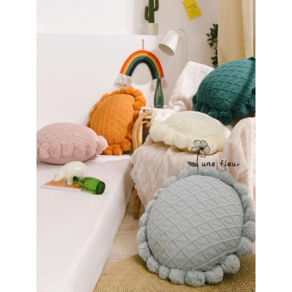 中身付き円形 ニットクッション　 北欧 玉付き 直径50cm クッションの中材 座布団カバー 柔らかい 肌触り良い インテリア 部屋飾り 装飾枕カバー