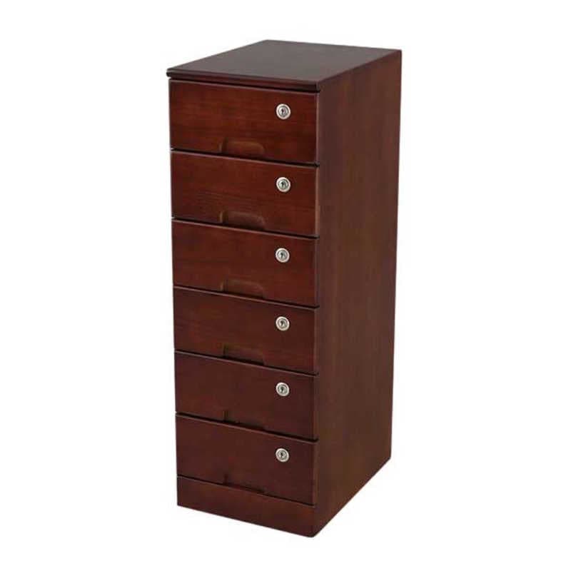 オスマック　リビング チェスト キャスター付き 6段 全段カギ付き ブラウン　TIK-266