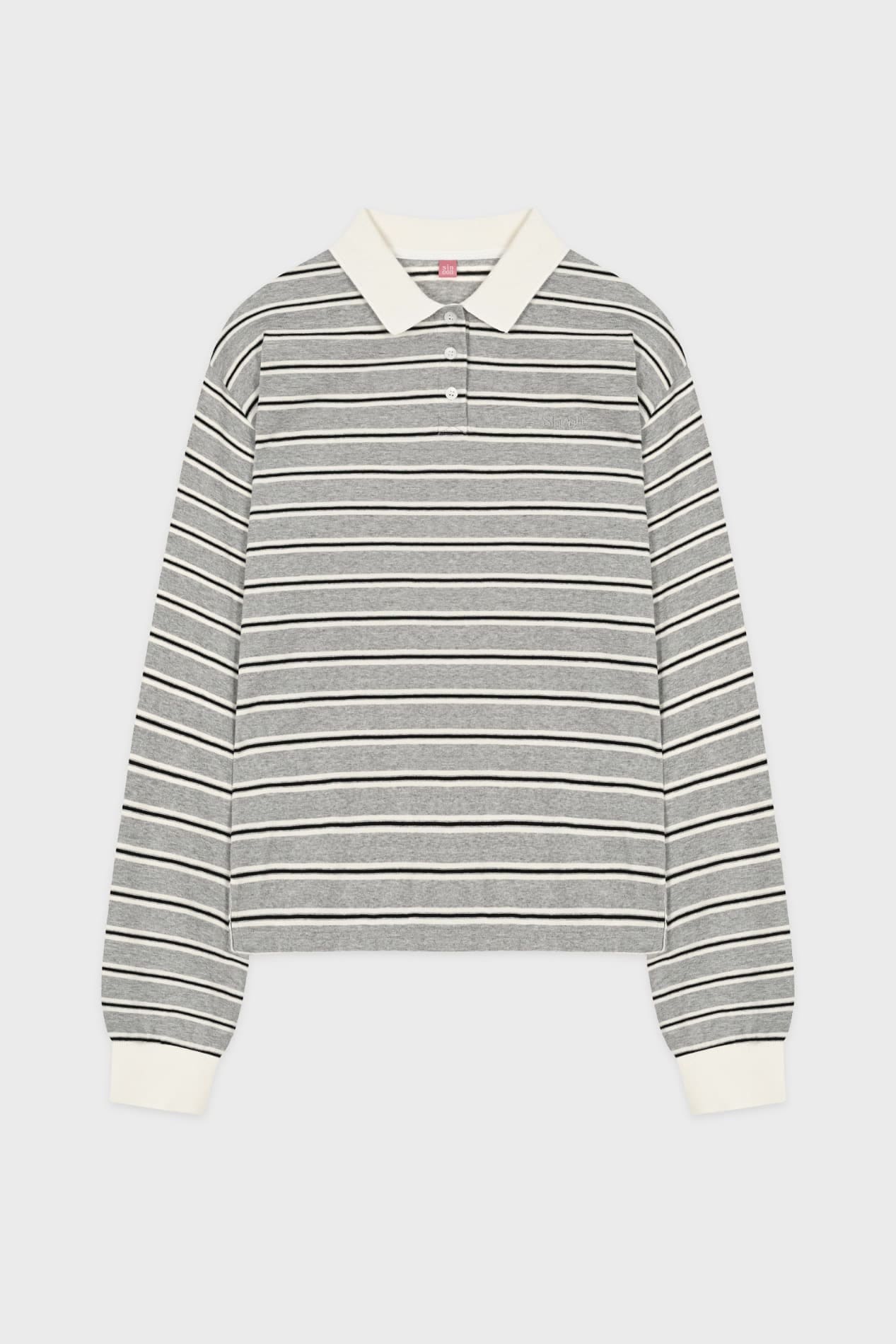 【SINOON】 STRIPE PK SHIRT : MELANGE GREY
