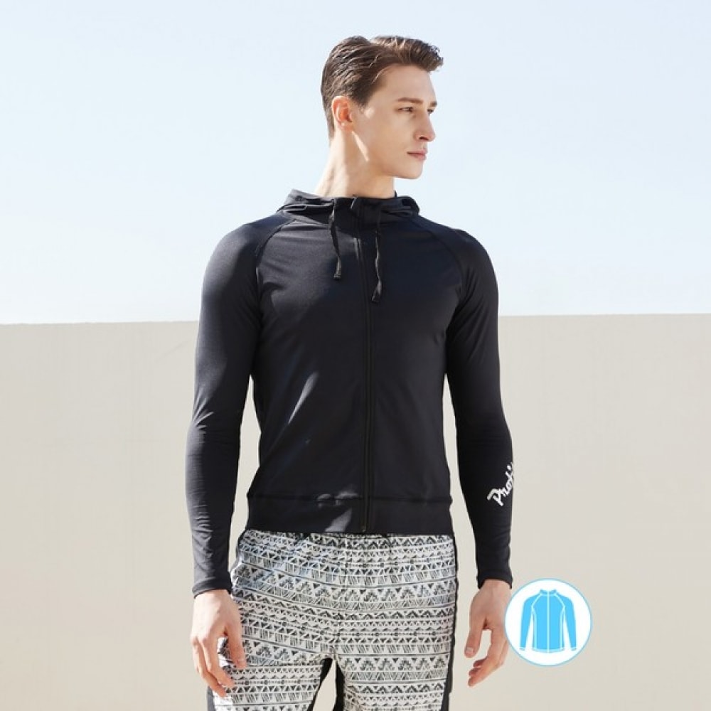 (ベーシックエル) ベーシックエルメンズレタリングパーカージップアップラッシュガードトップ BEM-T952K