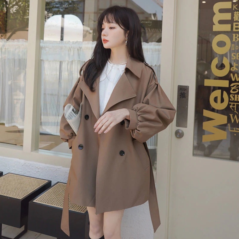 カレー色 ショート コート 長袖 パーカー レディースファッション コート 新作 韓国ファッション 流行り ランタン袖 トップス